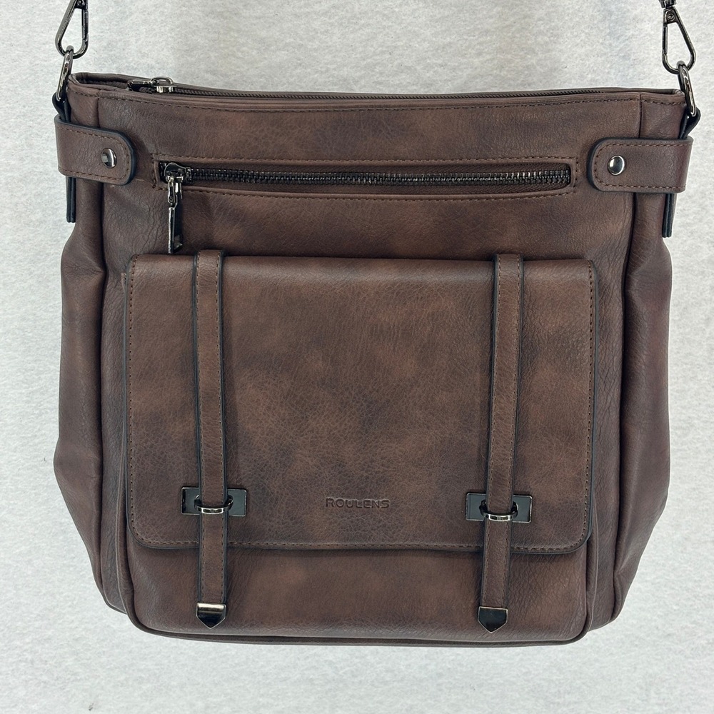 ROULENS Brown Faux Leather Crossbody Bag Shoulder Messenger Boho Casual Indie